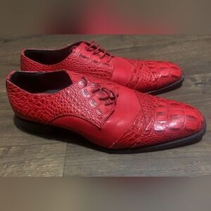David Stone Red Leather Oxfords with Wingtip Design Mens Dress Shoes